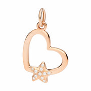 Charm Cuore Silhouette DoDo in oro rosa 9K con stella 3D in oro bianco 9K e diamanti bianchi.